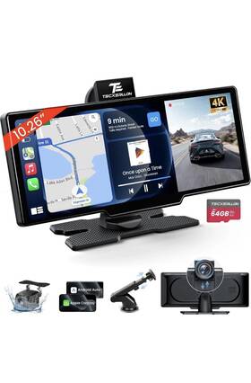 Nc10 Tecxerllon 764269692573 10.26 Inch Wireless Carplay Screen With 4k Dash Cam And 1080p Backup Camera