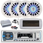 Pyle Bluetooth Marine Radio, Cover, Antenna,amp W/kit, 4X 6.5" Led White Speaker. Fixed Price $252.49.