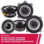 Alpine S2-S40 & S2-S50 4" 5.25" Coaxial Speakers W/ S2-W12D4 12" Subwoofer. Fixed Price $444.87.